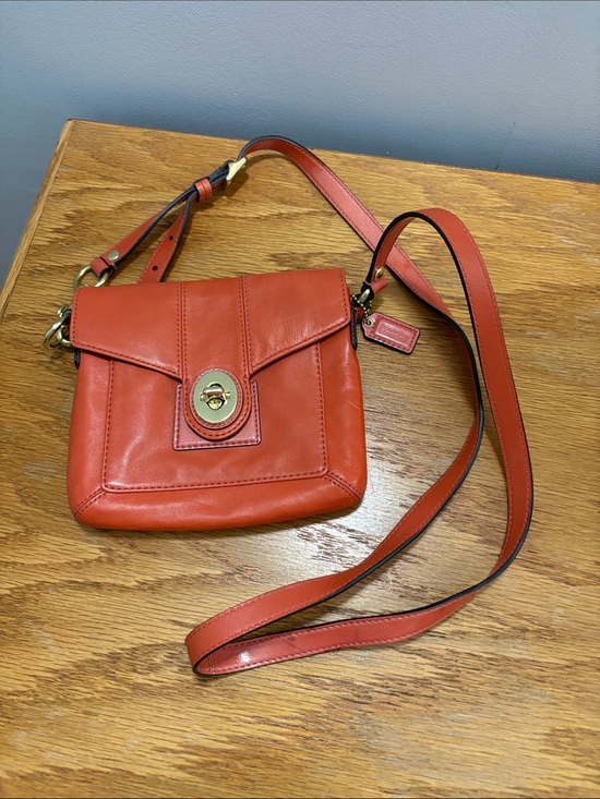 Coach Handbags - Coach Coral-Orange Leather Turnlock Crossbody